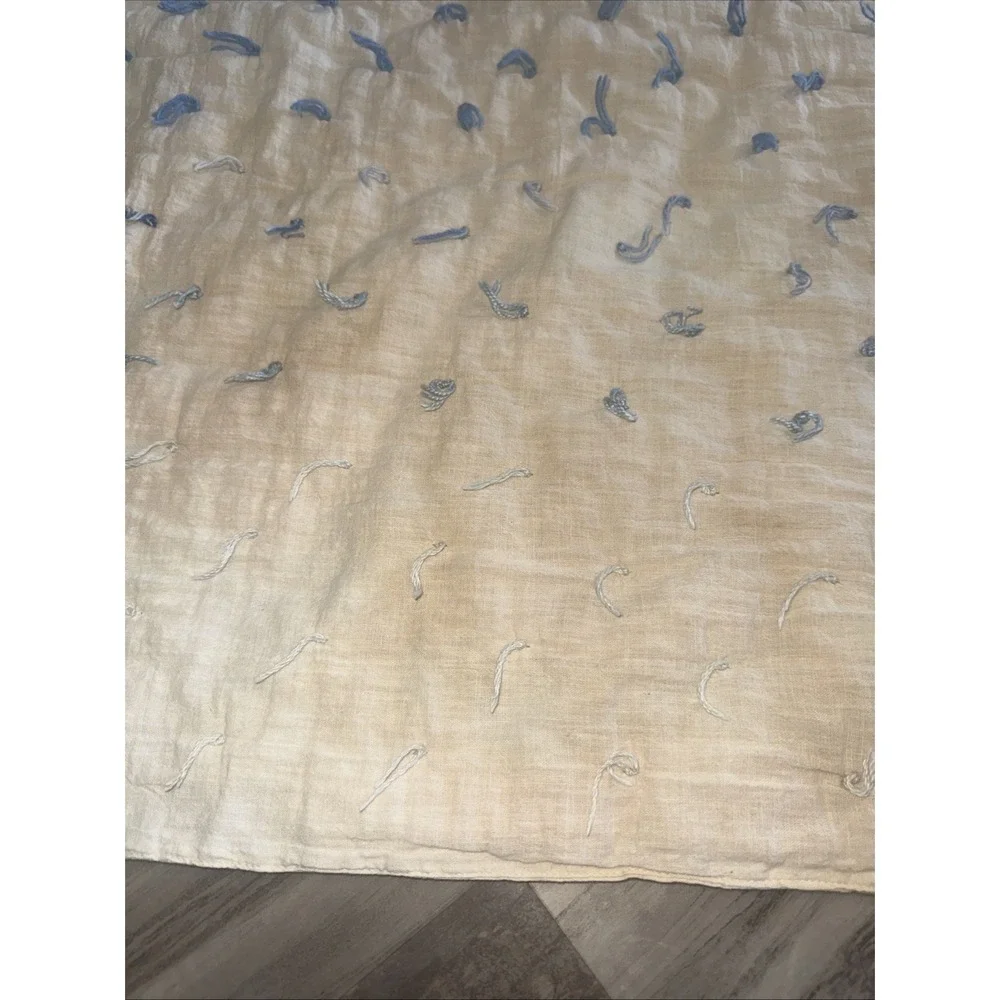 Vintage Cream W Blue Ties Quilt Blanket 68X65 In Significant Stain Areas Hole